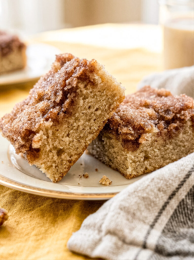 Banana snickerdoodle bars with a cinnamon sugar topping.